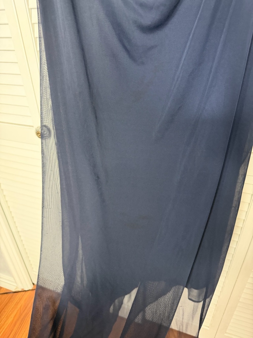 XSCAPE Dahlia Long Sheer Matte Jersey Beaded Top Dress coquette Navy Size 12 - Picture 15 of 15